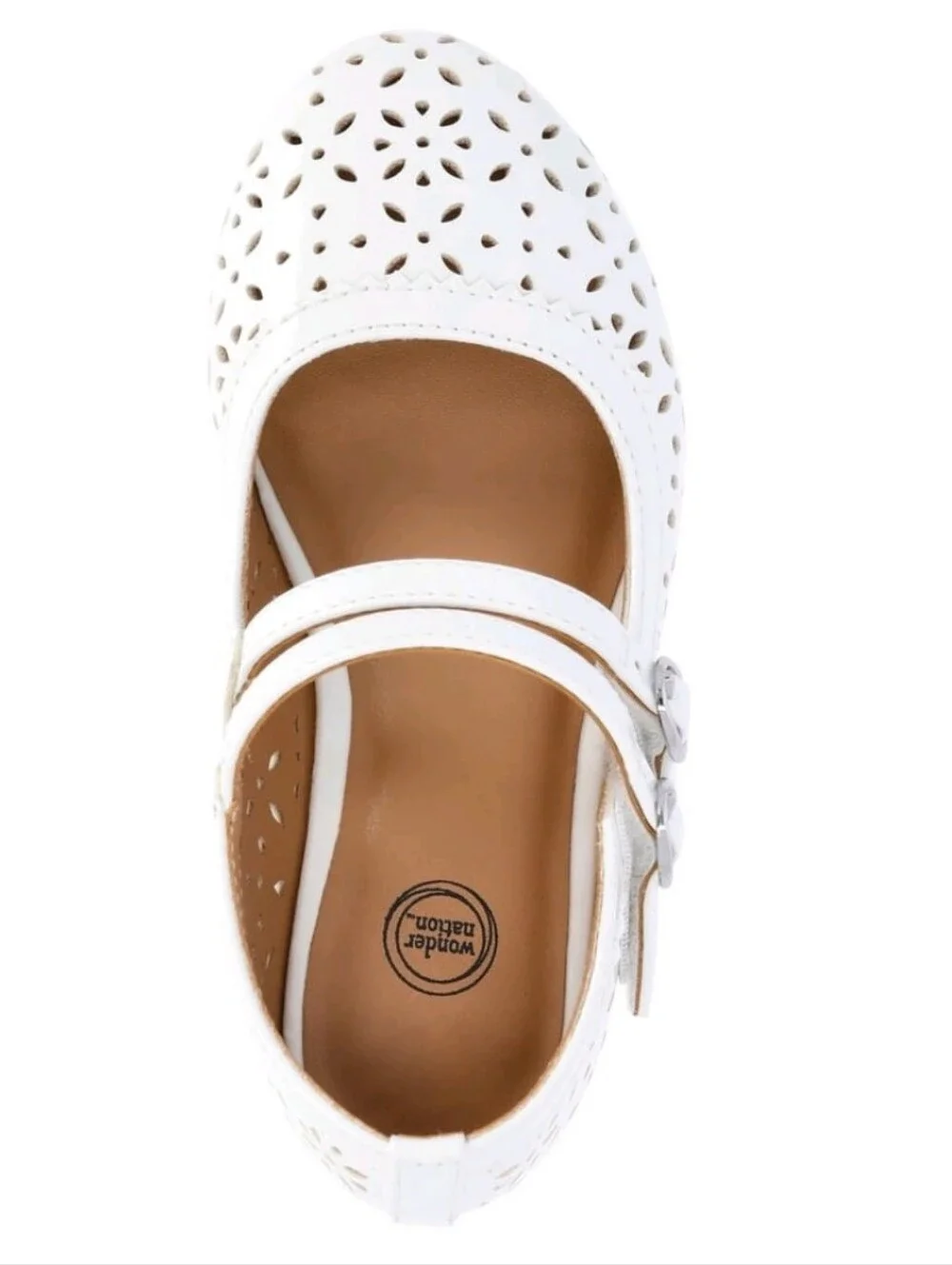 Girls White Perforated Mary Jane Dress Shoes with Double Strap Size 8